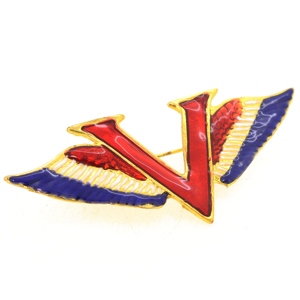 Patriotic Golden Victory Wings Brooch Pin