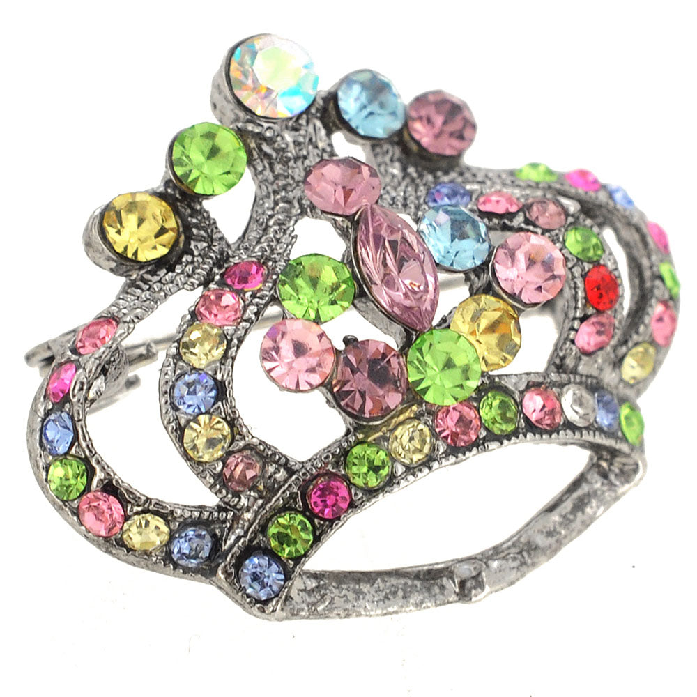Multicolor Crystal Crown Pin Brooch