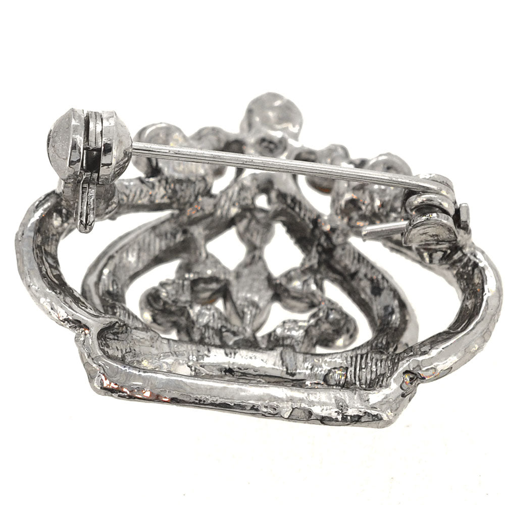 Vintage Silver Crystal Crown Pin Brooch
