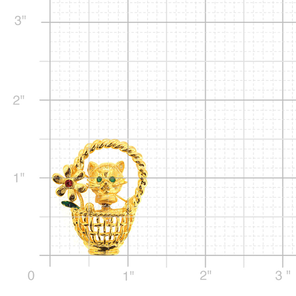 Kitty In A Basket Pin Brooch