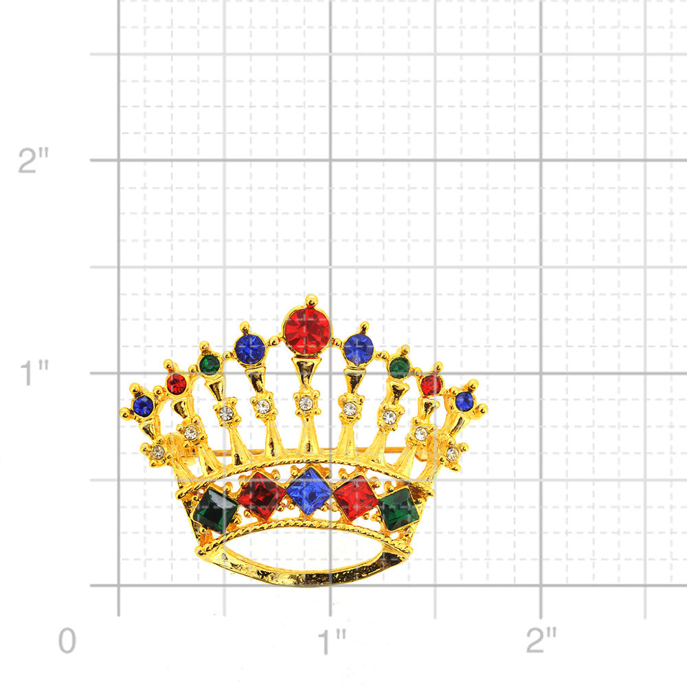 Golden Crystal Crown Pin Brooch