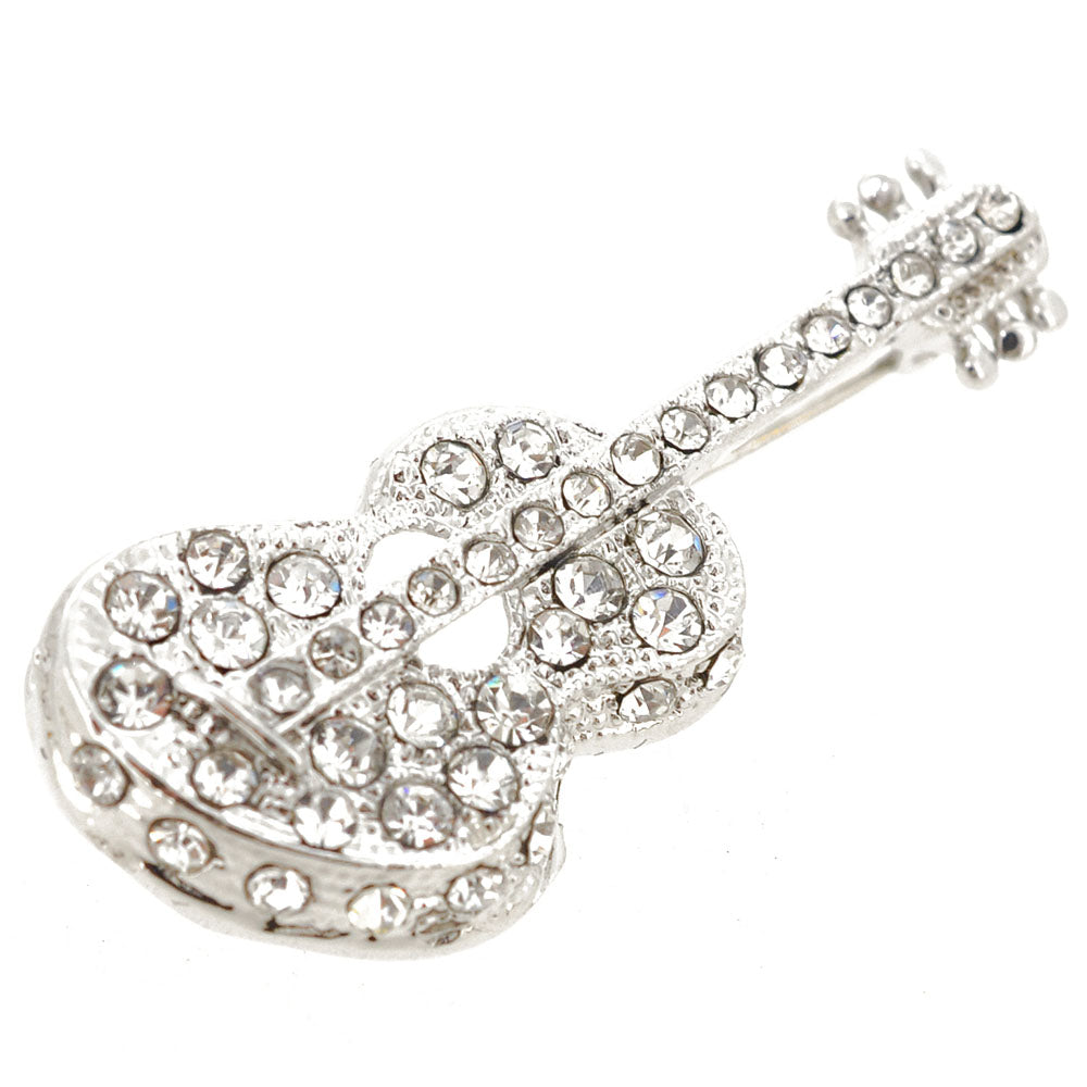 Silver Guitar Pin Brooch