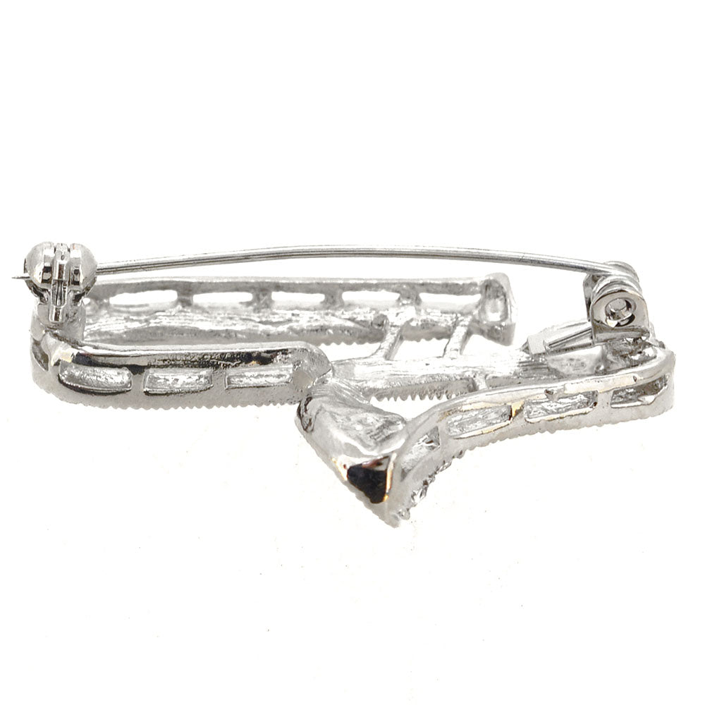 Silver Trombone Pin Brooch