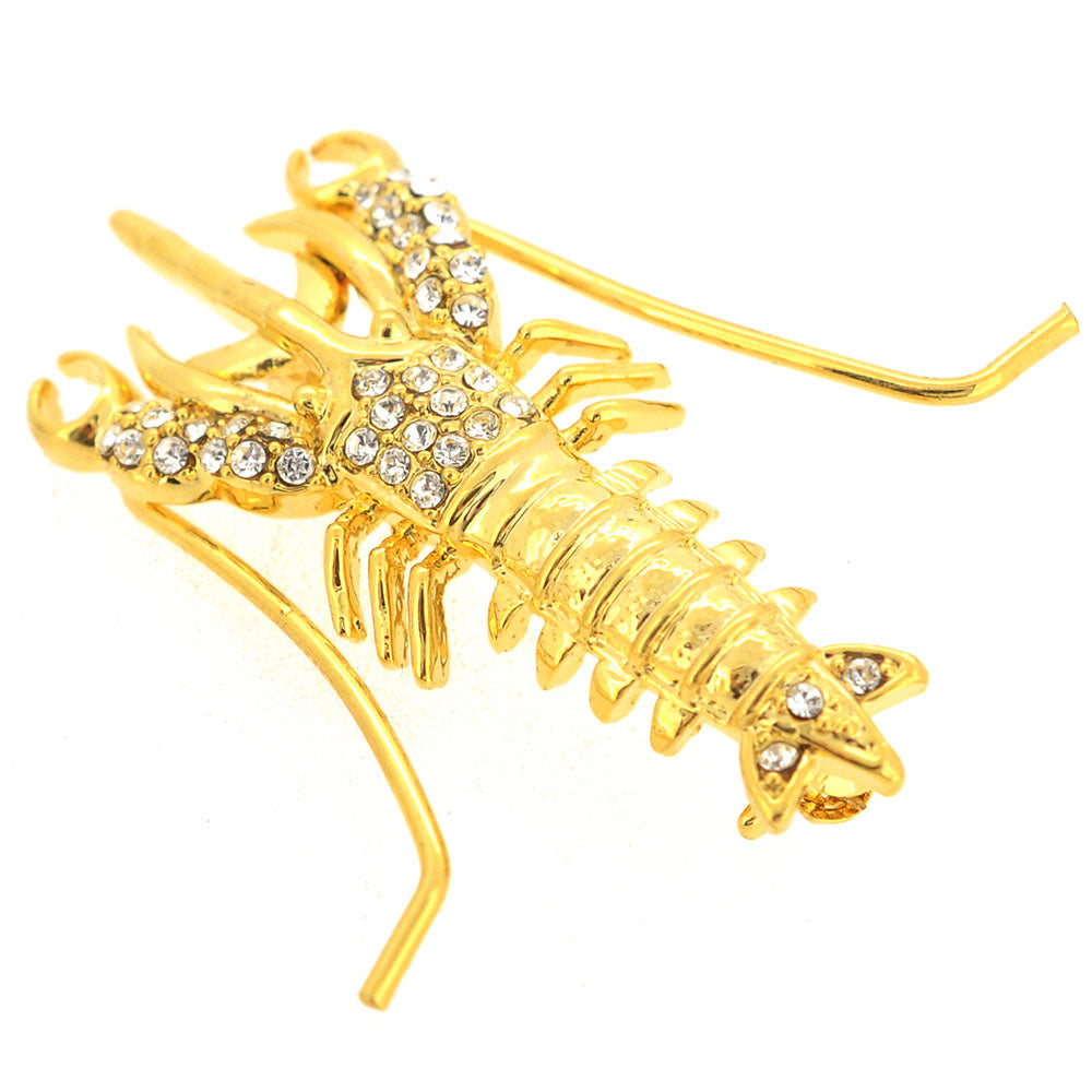 Golden Lobster Brooch Pin