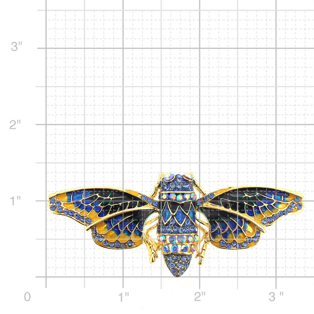Golden Blue Cicada Brooch Pin