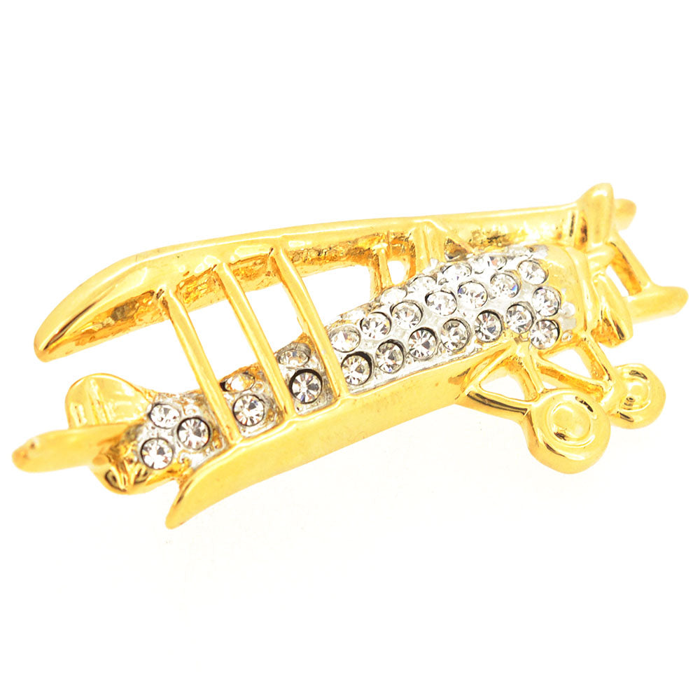 Golden Airplane Bi-plane Brooch Pin