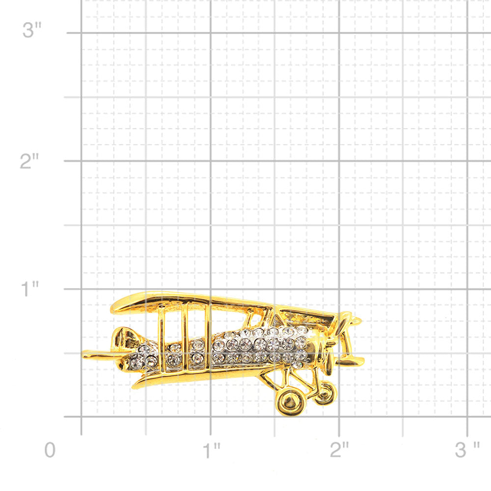 Golden Airplane Bi-plane Brooch Pin
