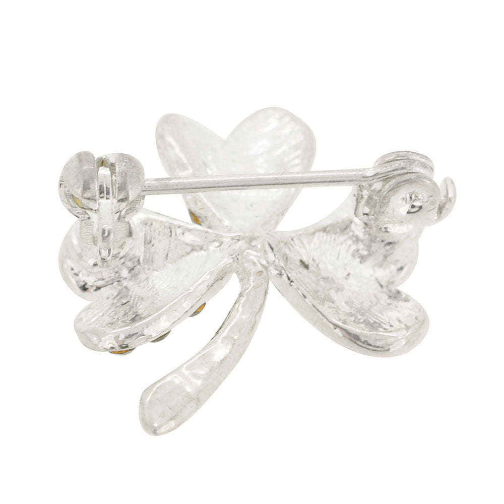 Multi Green Lucky 3 Leaf Clover Flower Crystal Pin Brooch