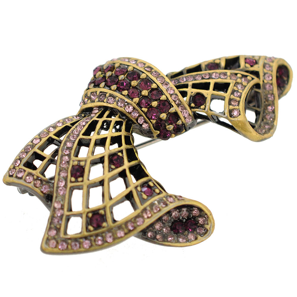 Vintage Style Crystal Bow Pin Brooch