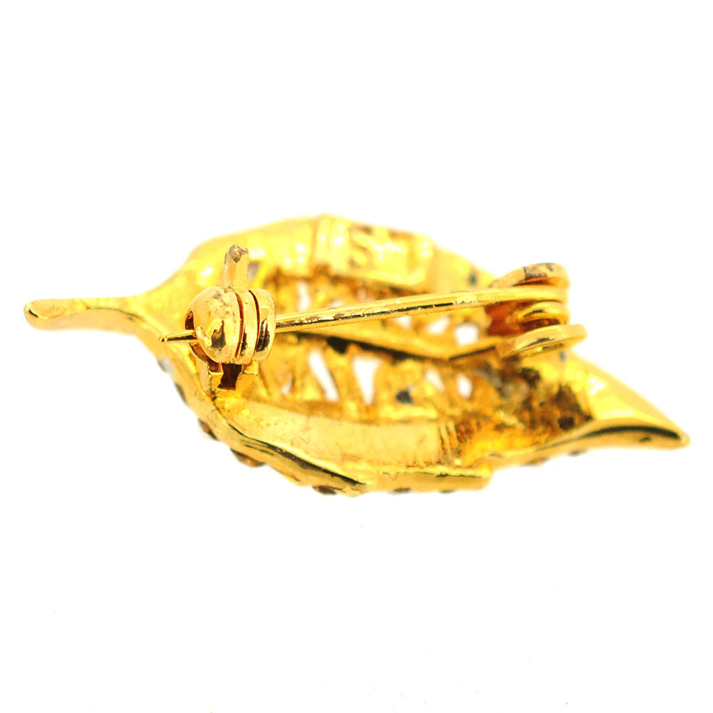 Golden Crystal Fall Leaf Brooch Pin