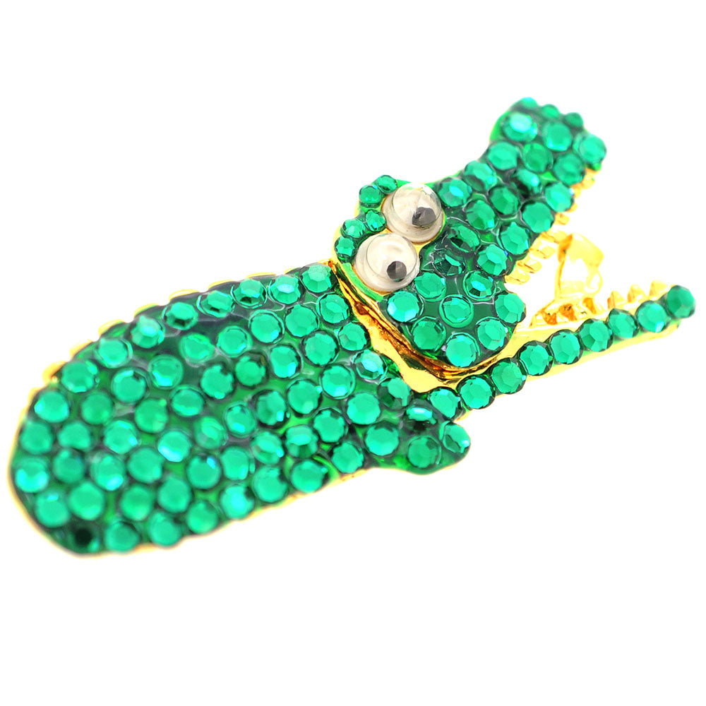 Green Crocodile Pin Brooch