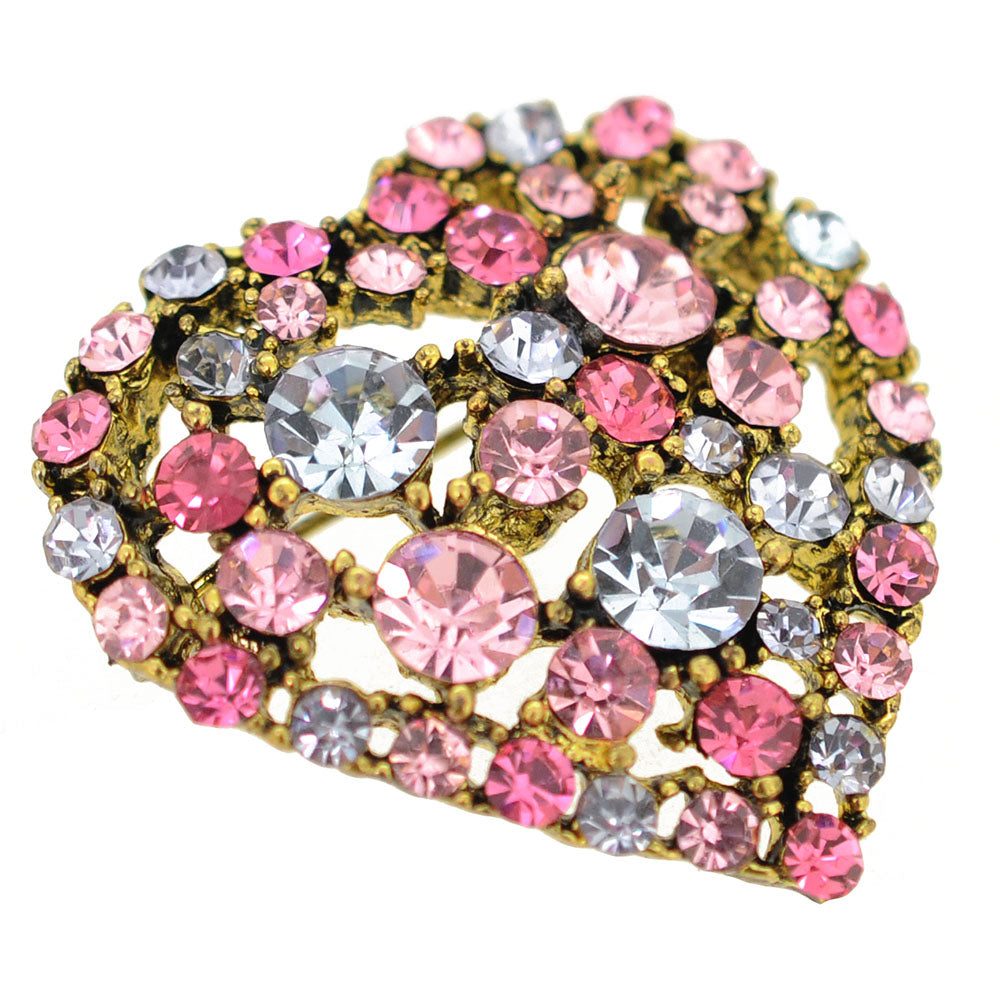 Crystal Heart Pin Brooch