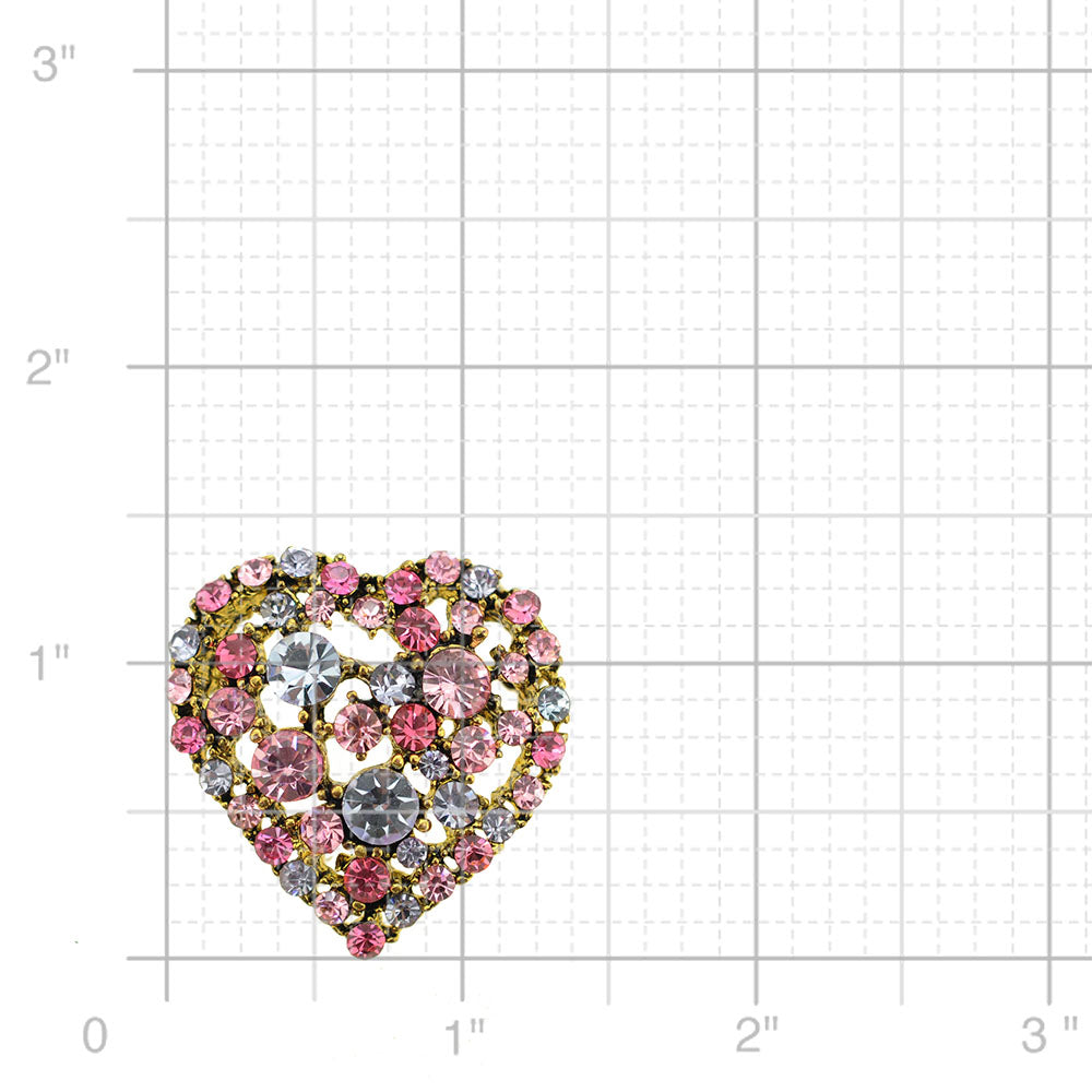 Crystal Heart Pin Brooch