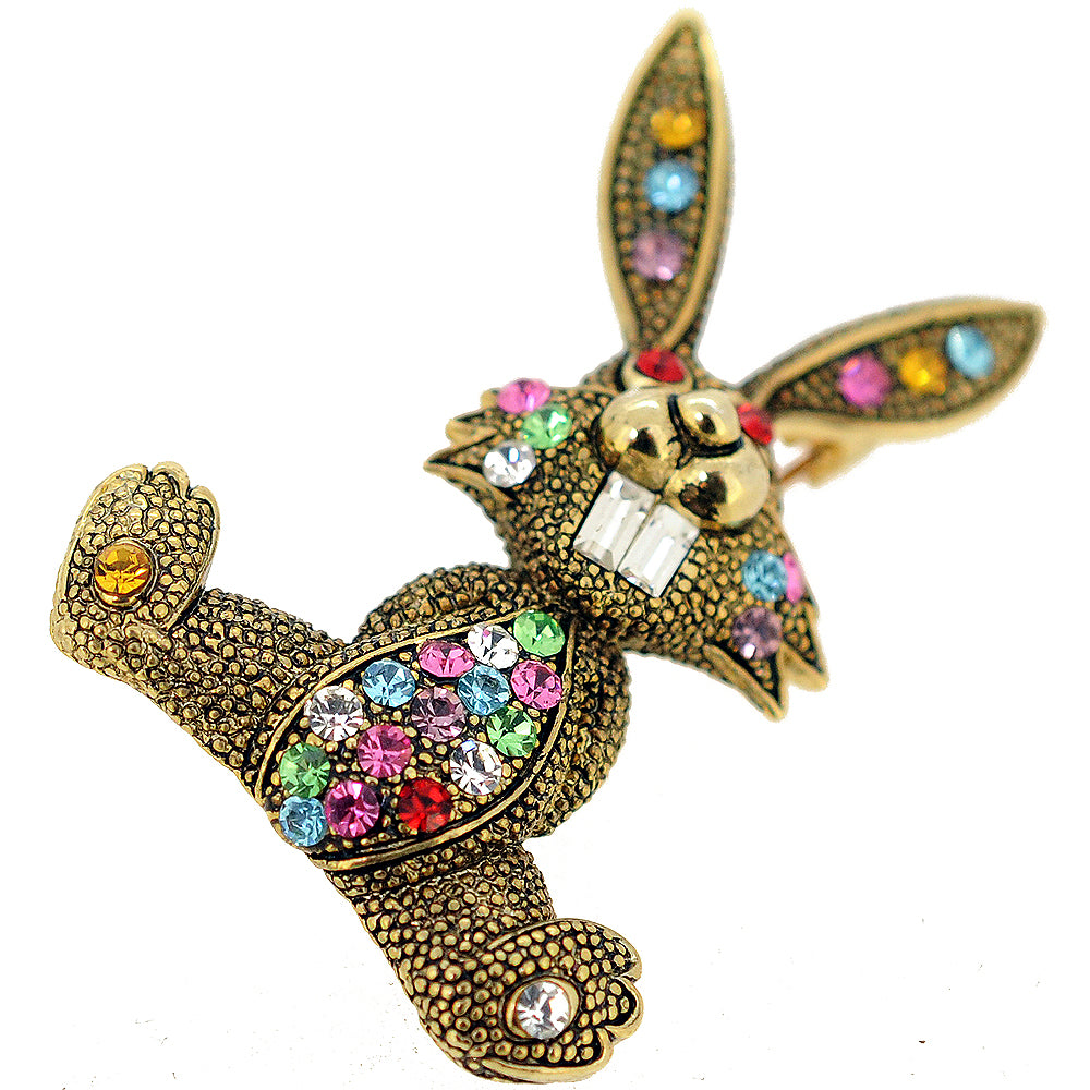 Golden Easter Bunny Crystal Brooch Pin
