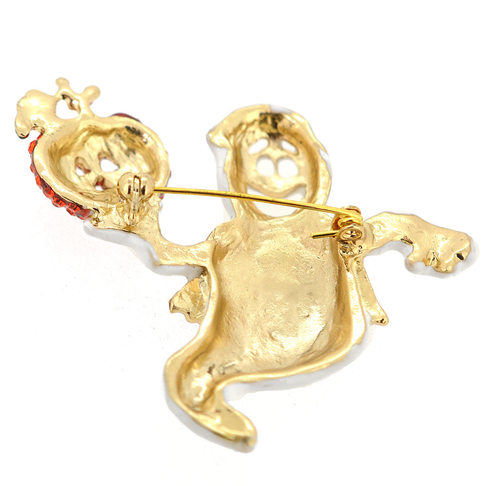 Pumpkin And White Ghost Halloween Brooch