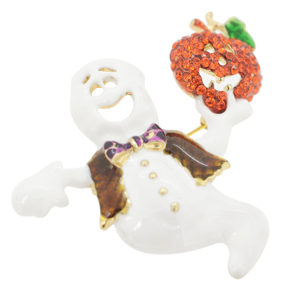 Pumpkin And White Ghost Halloween Brooch