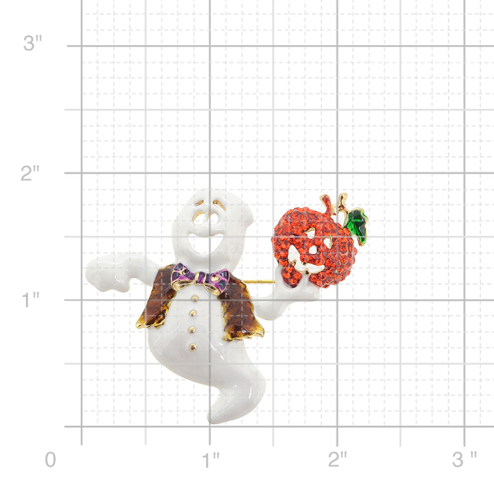 Pumpkin And White Ghost Halloween Brooch