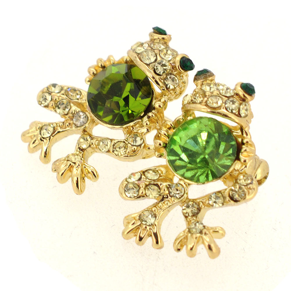 Two Green Frogs Pin Brooch
