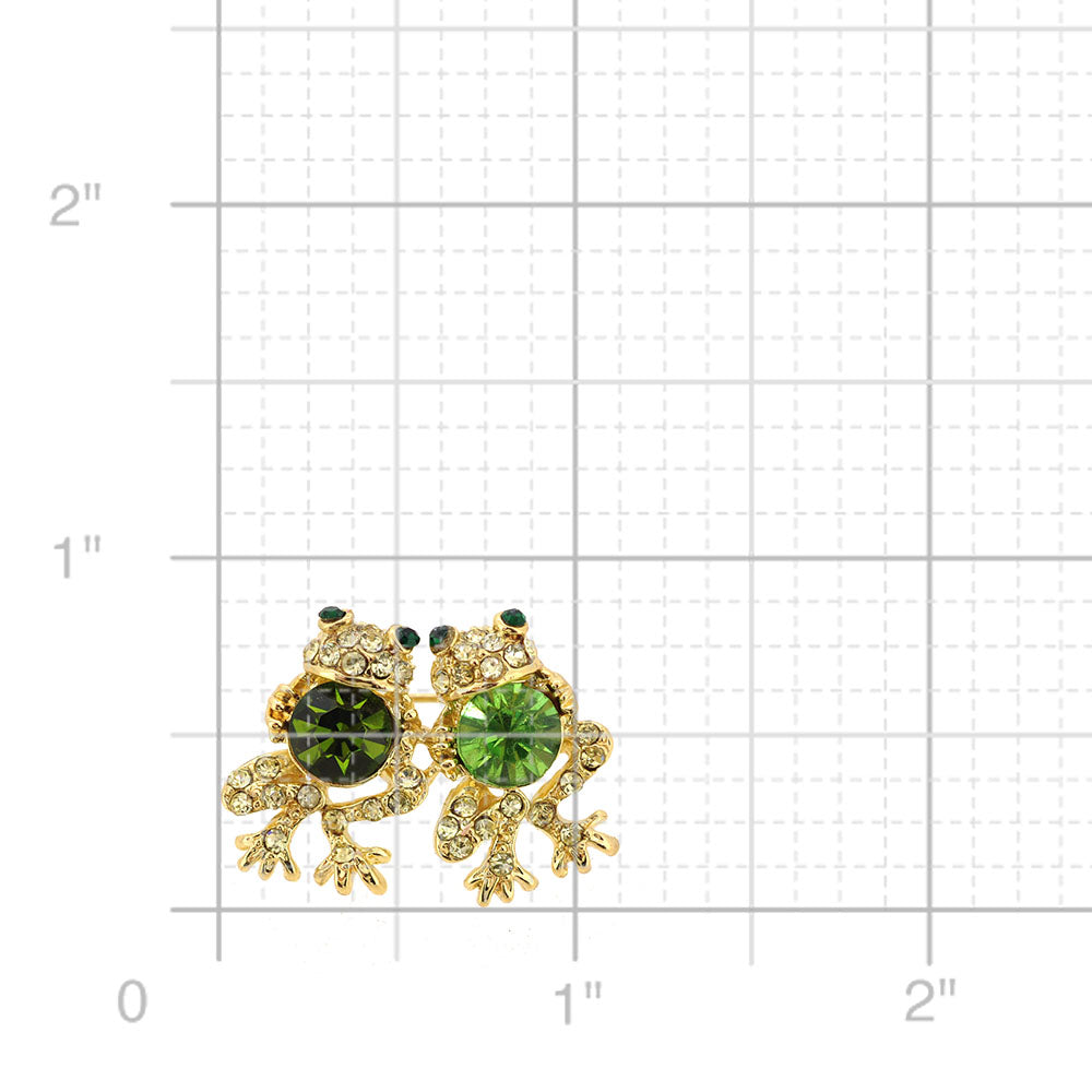 Two Green Frogs Pin Brooch