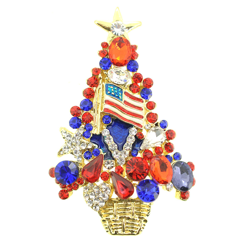 American Fourth of July Flag Patriotic Tree Pin Brooch