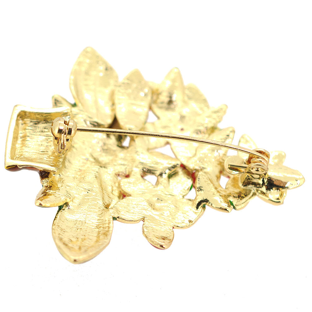 Ruby Poinsettia Christmas Pin Brooch