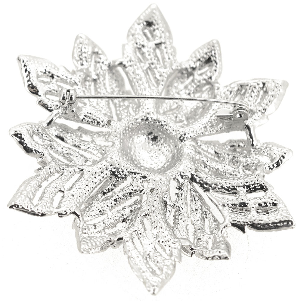 Silver Chrome Flower Crystal Pin Brooch