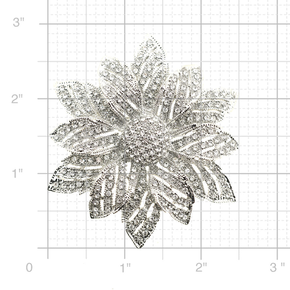 Silver Chrome Flower Crystal Pin Brooch