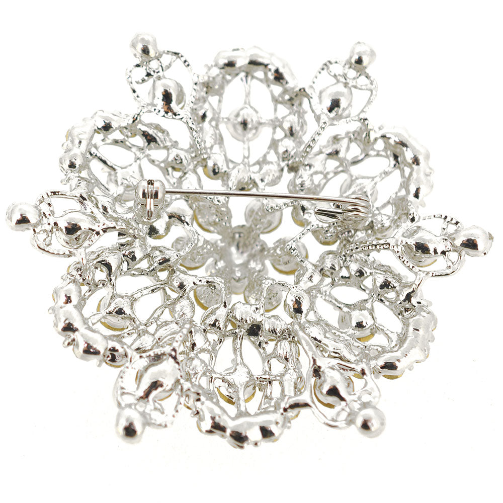Silver Chrome Flower Crystal Pin Brooch