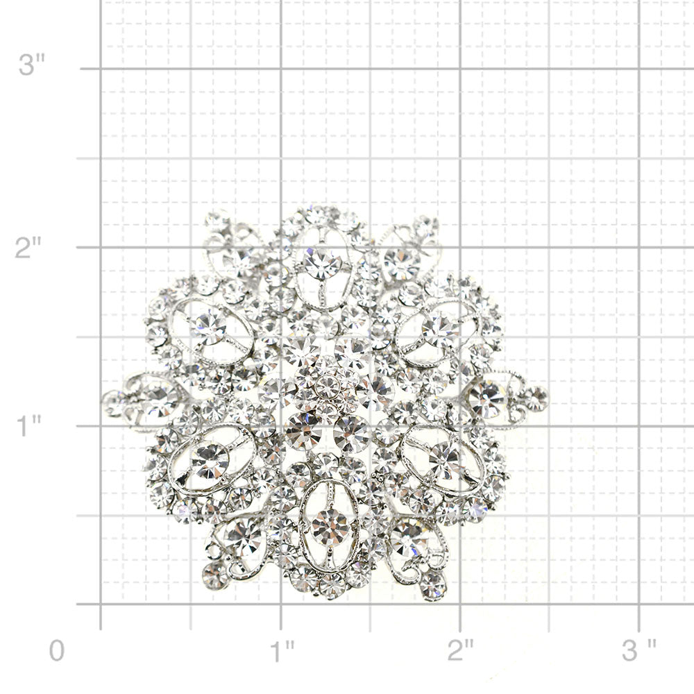 Silver Chrome Flower Crystal Pin Brooch