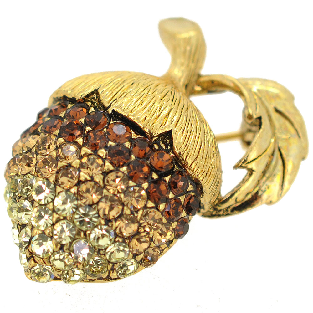 Golden Acorn Crystal Pin Brooch