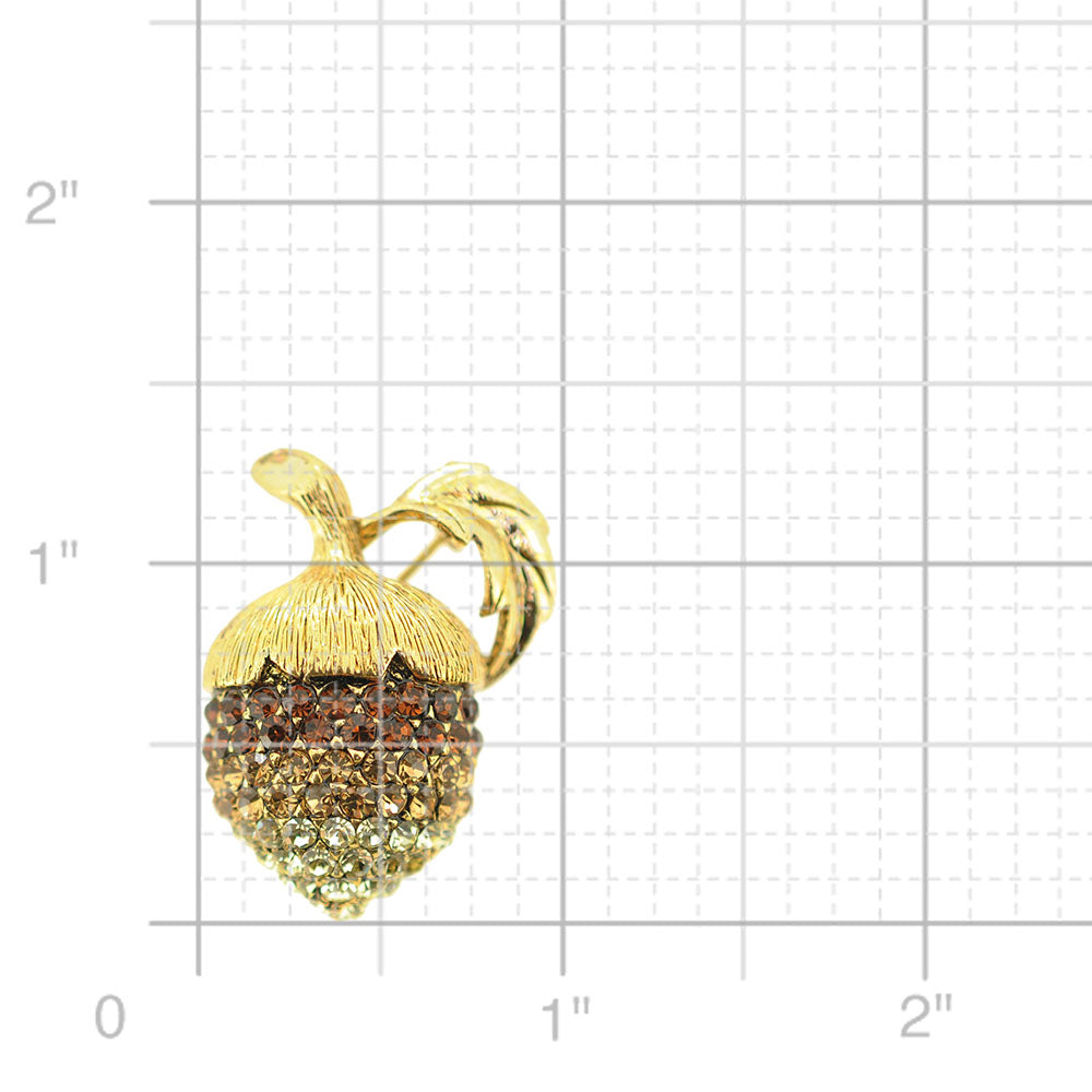 Golden Acorn Crystal Pin Brooch