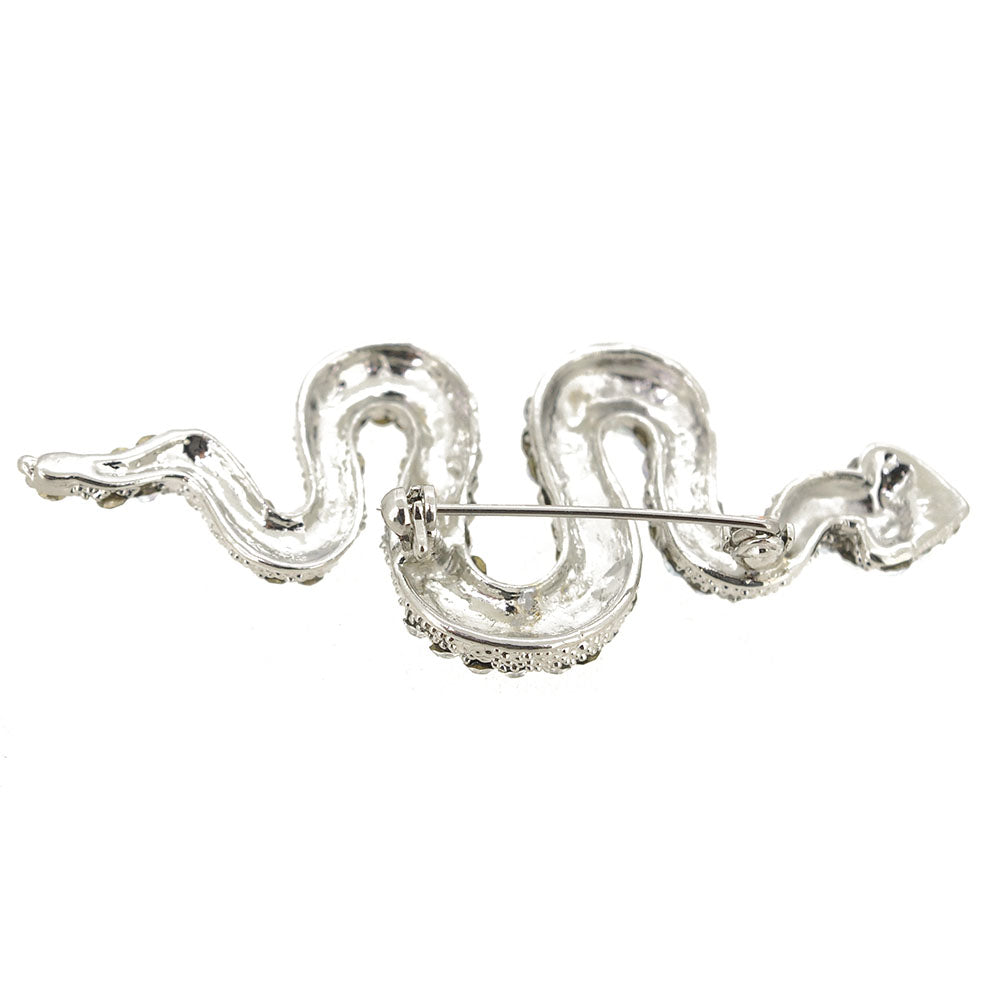 Silver Crystal Snake Pin Brooch