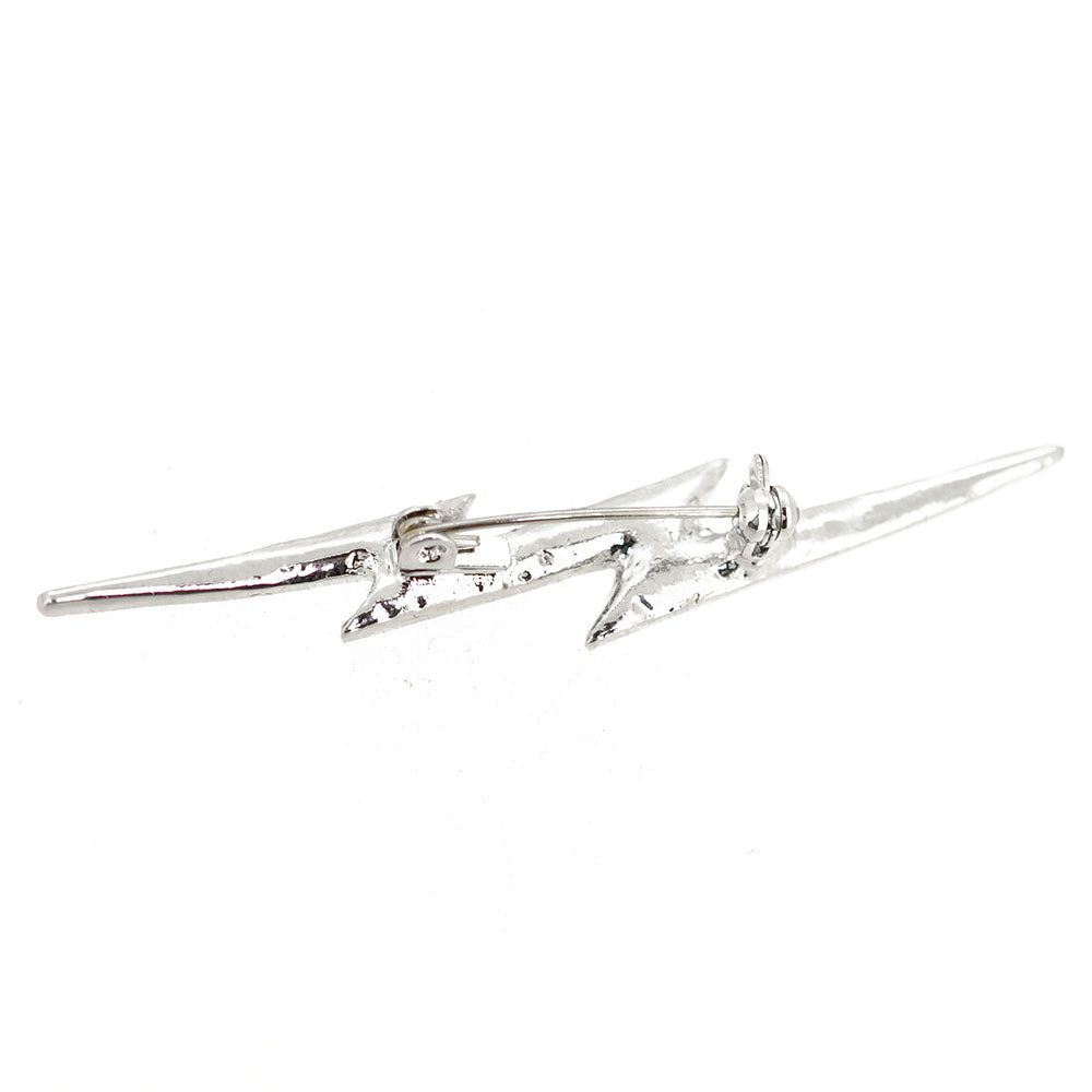 Silver Crystal Lightning Pin Brooch