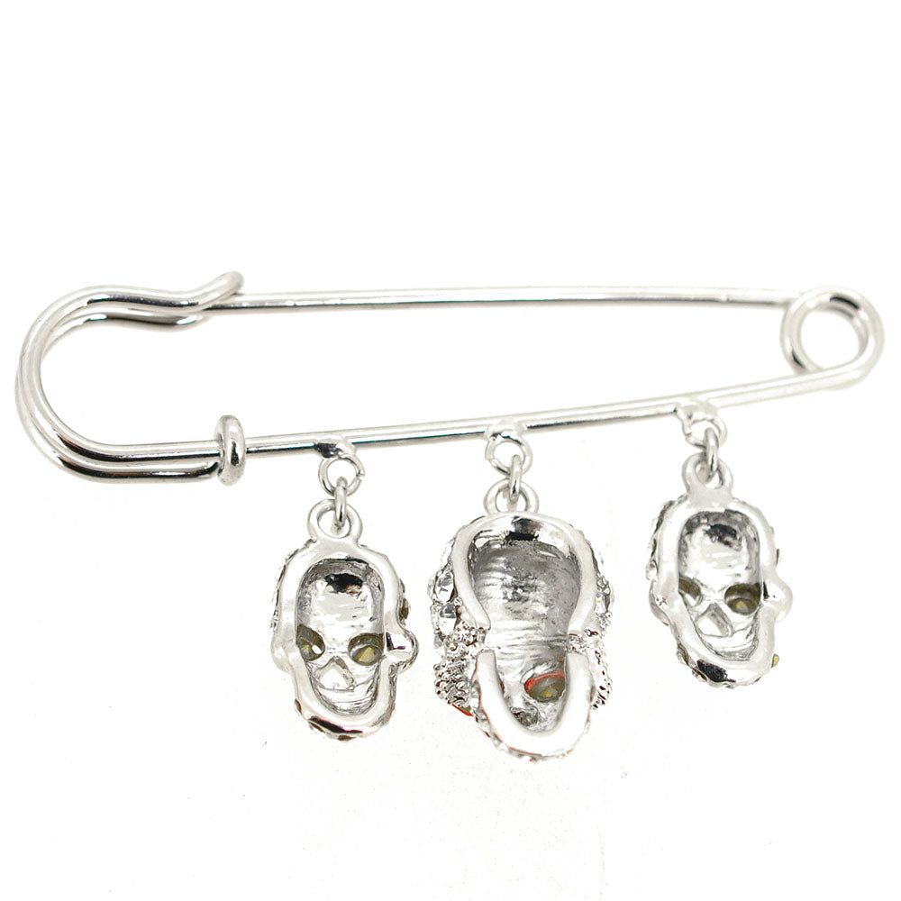 Triple Crystal Skull Charm Brooch