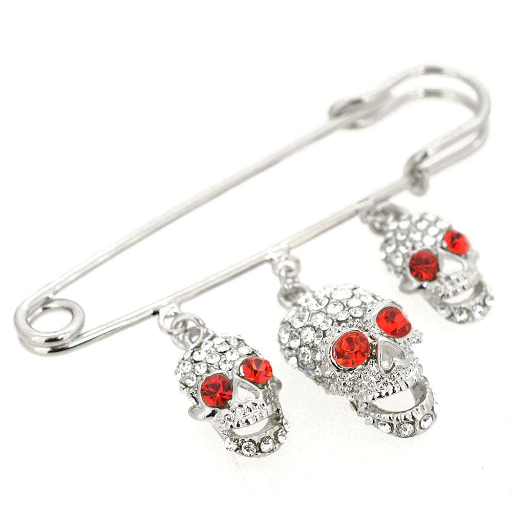 Triple Crystal Skull Charm Brooch