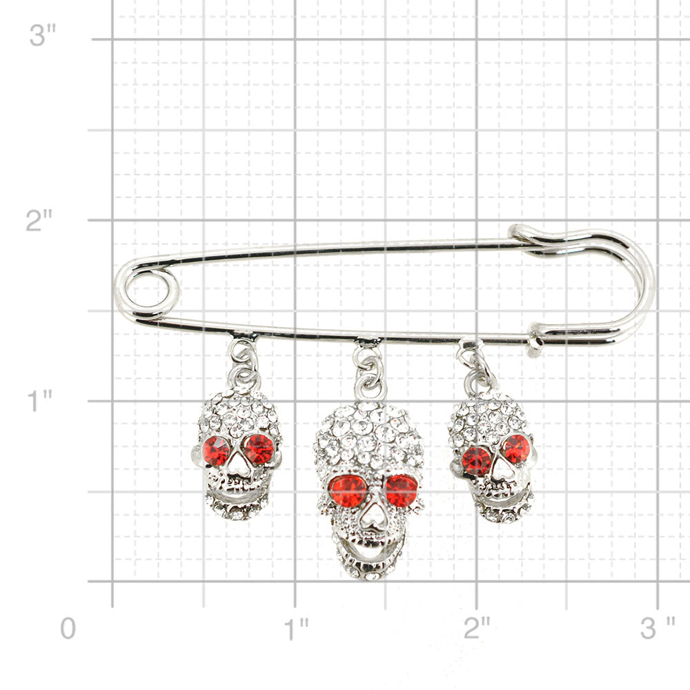 Triple Crystal Skull Charm Brooch
