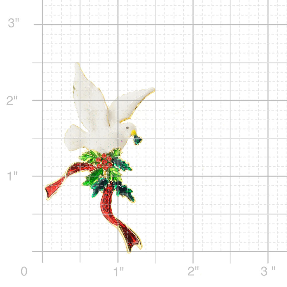 Festive Christmas Dove with Holly Berry Pin Brooch