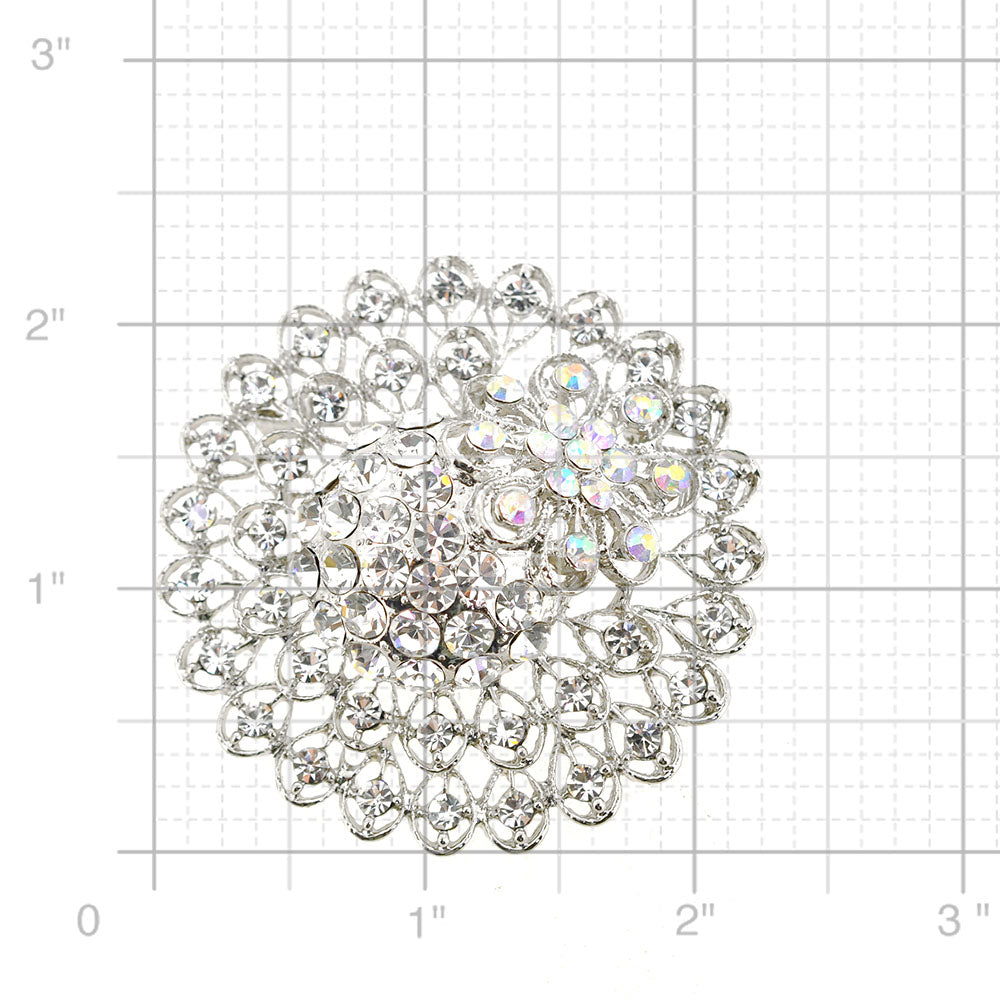 Silver Chrome Flower Crystal Pin Brooch