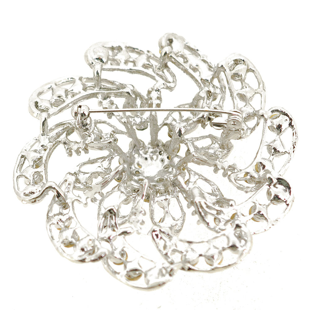 Silver Chrome Flower Crystal Pin Brooch