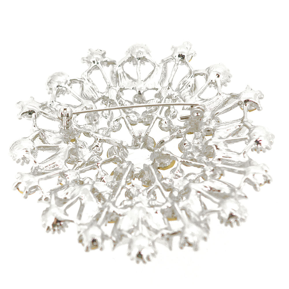 Silver Chrome Flower Crystal Pin Brooch