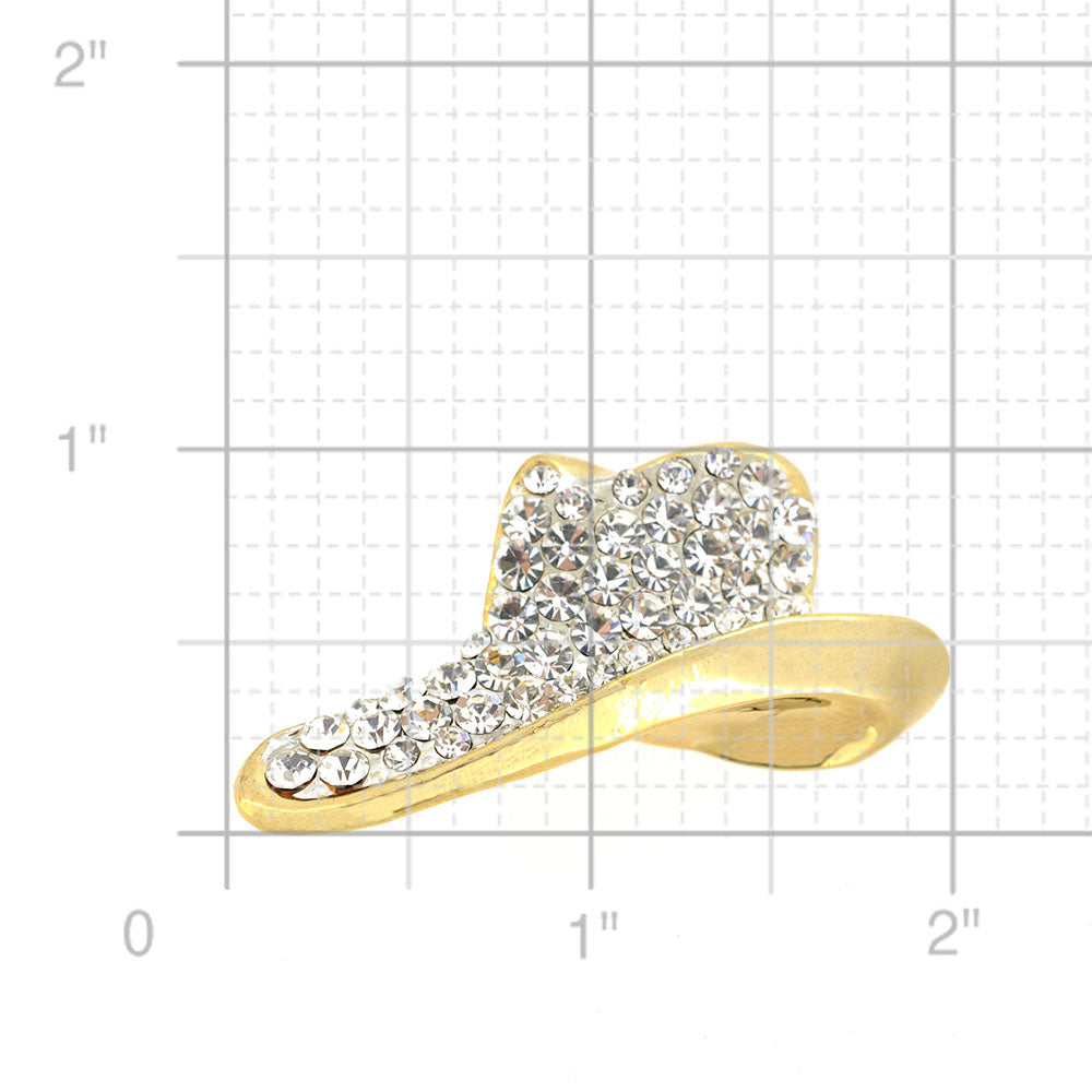 Golden Crystal Cowboy Hat Pin Brooch