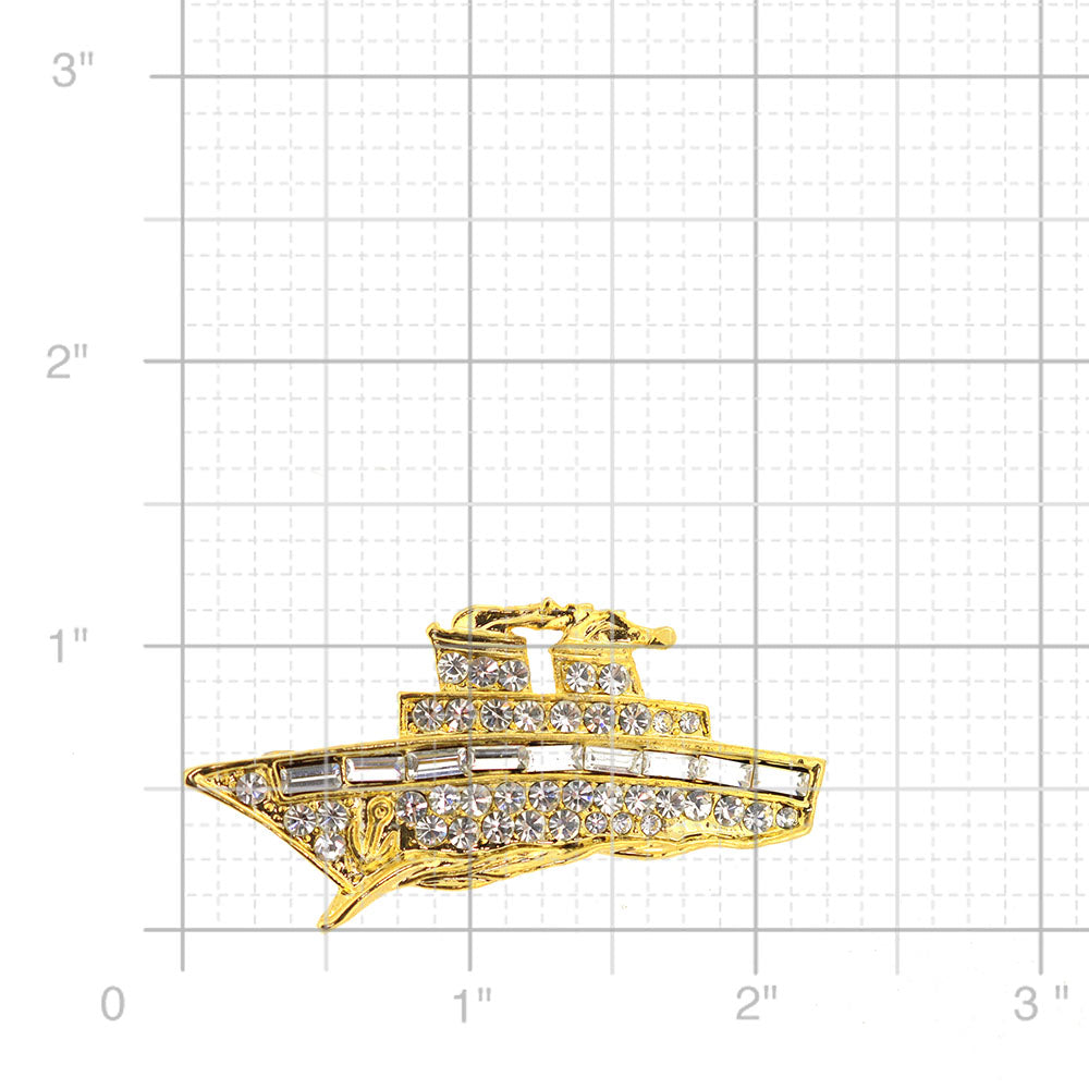 Golden Steamboat Crystal Brooch Pin
