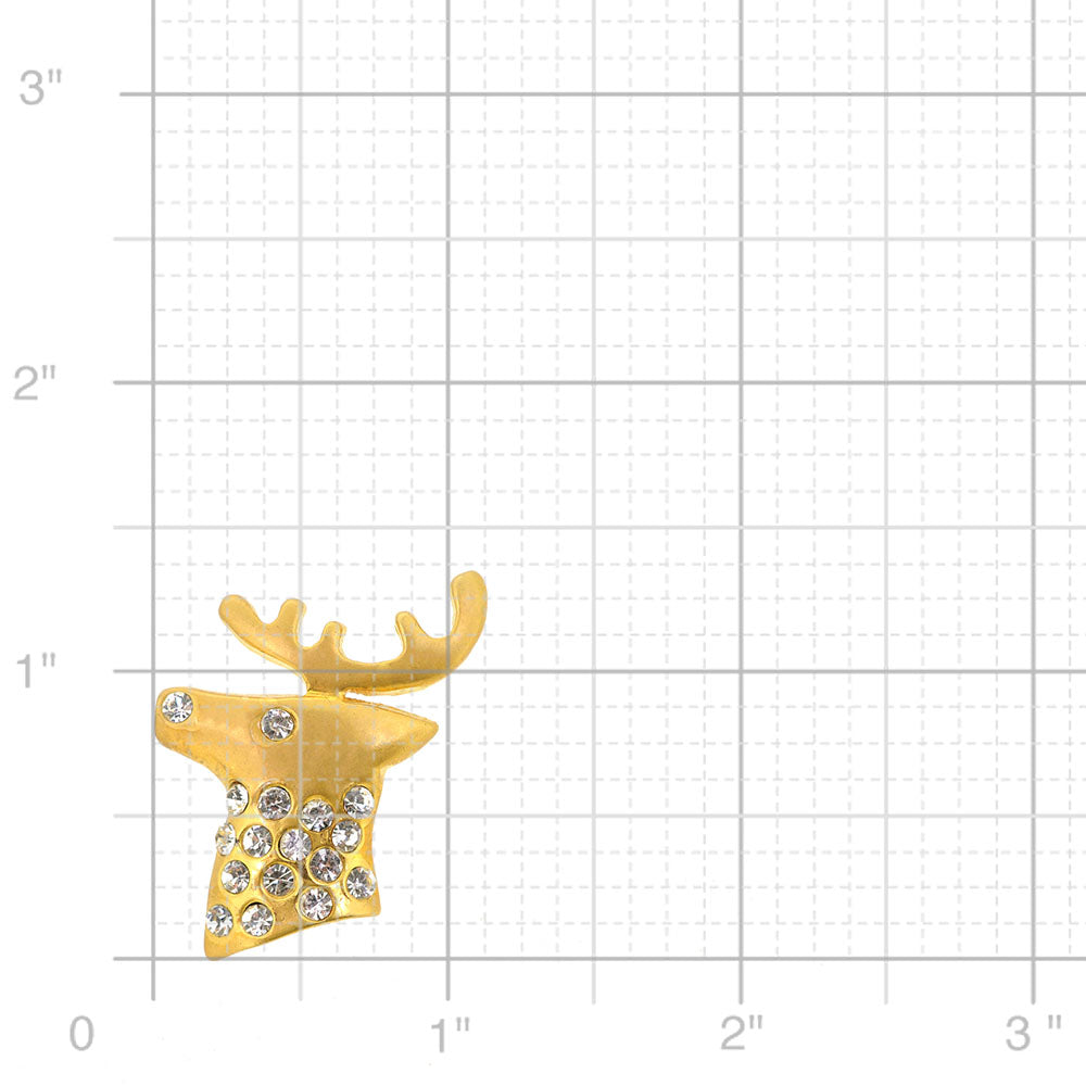 Gold Matte Christmas Reindeer Brooch Pin