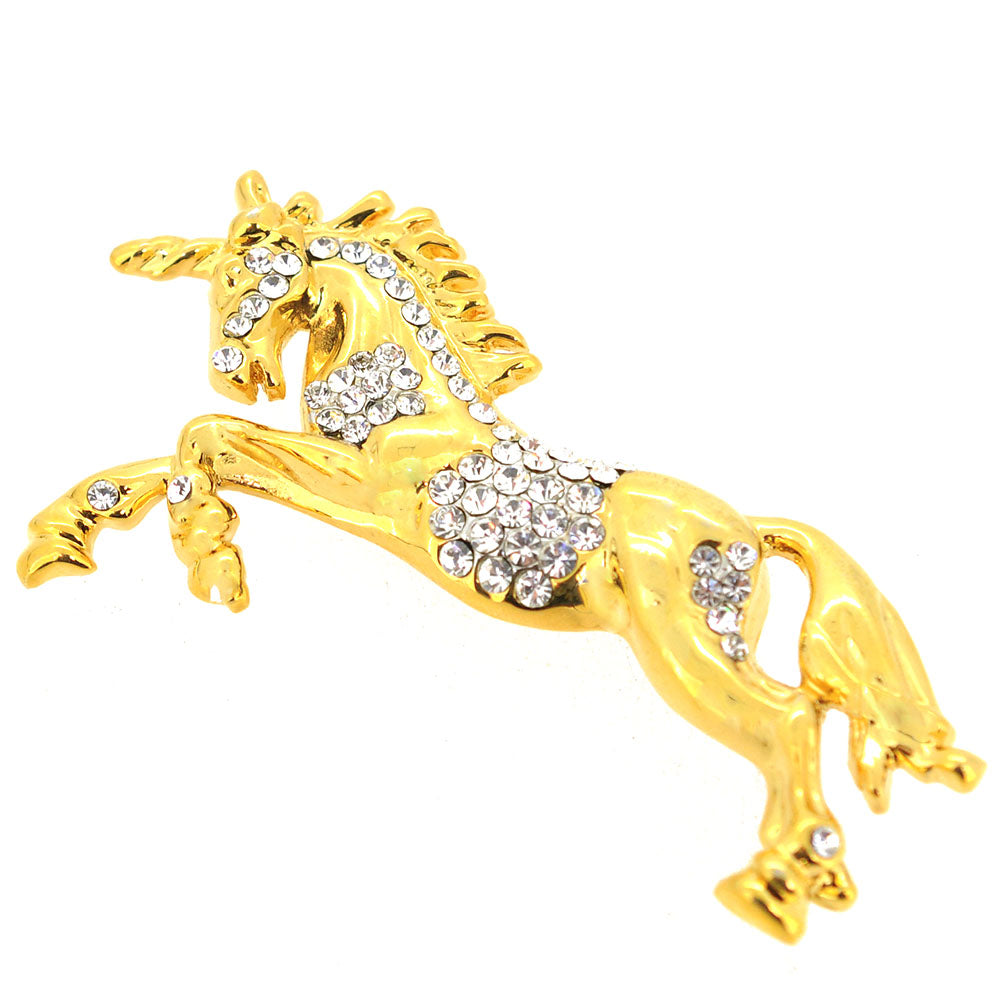Gold Prancing Unicorn Brooch Pin