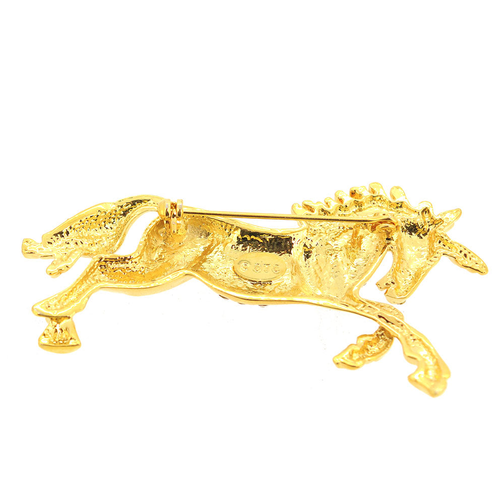 Gold Prancing Unicorn Brooch Pin
