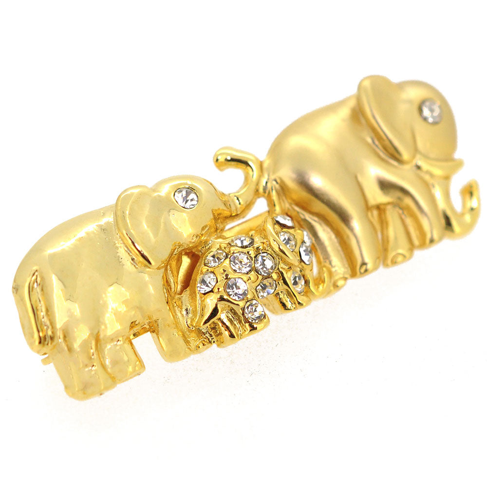 Gold Matte Elephant Family Brooch Pin