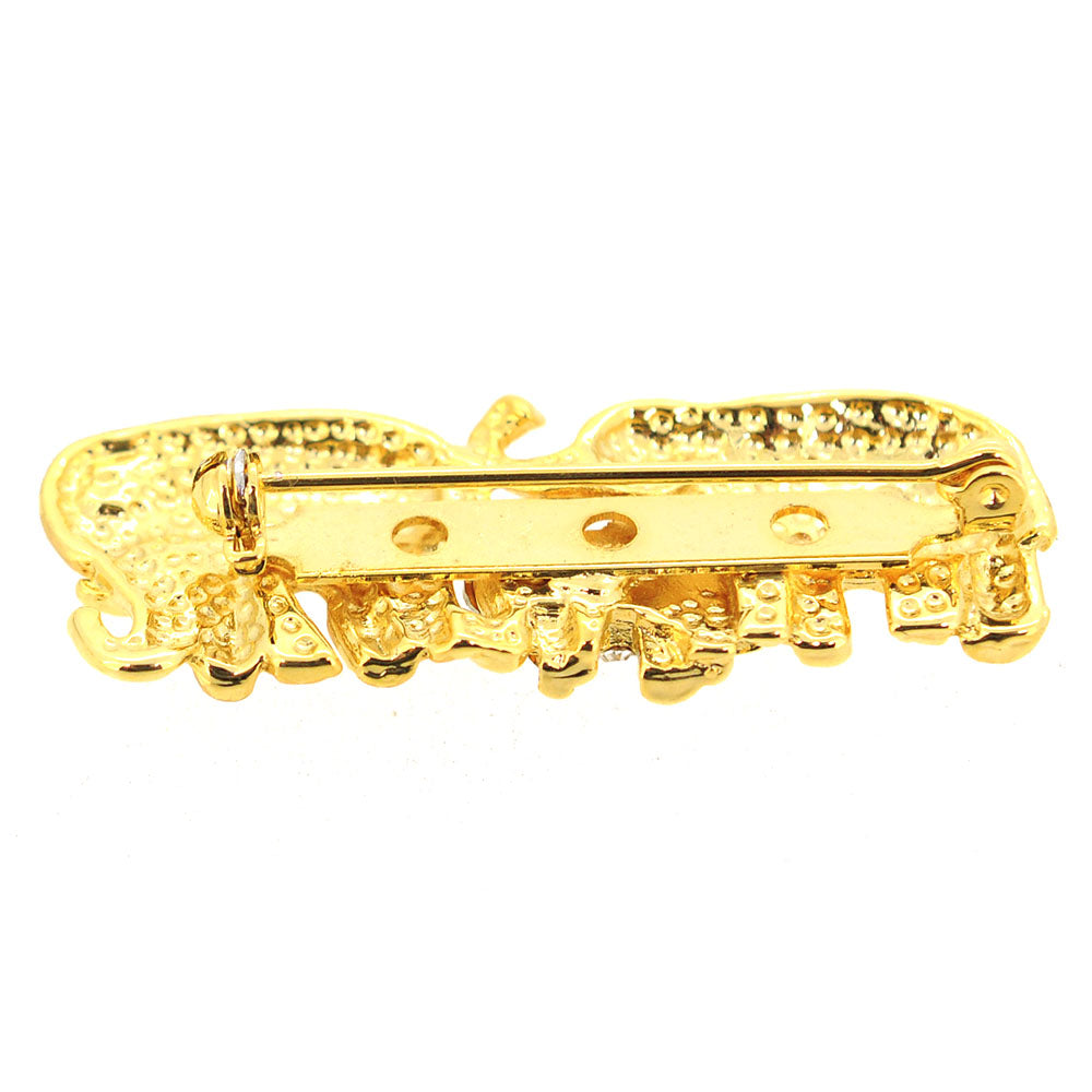 Gold Matte Elephant Family Brooch Pin