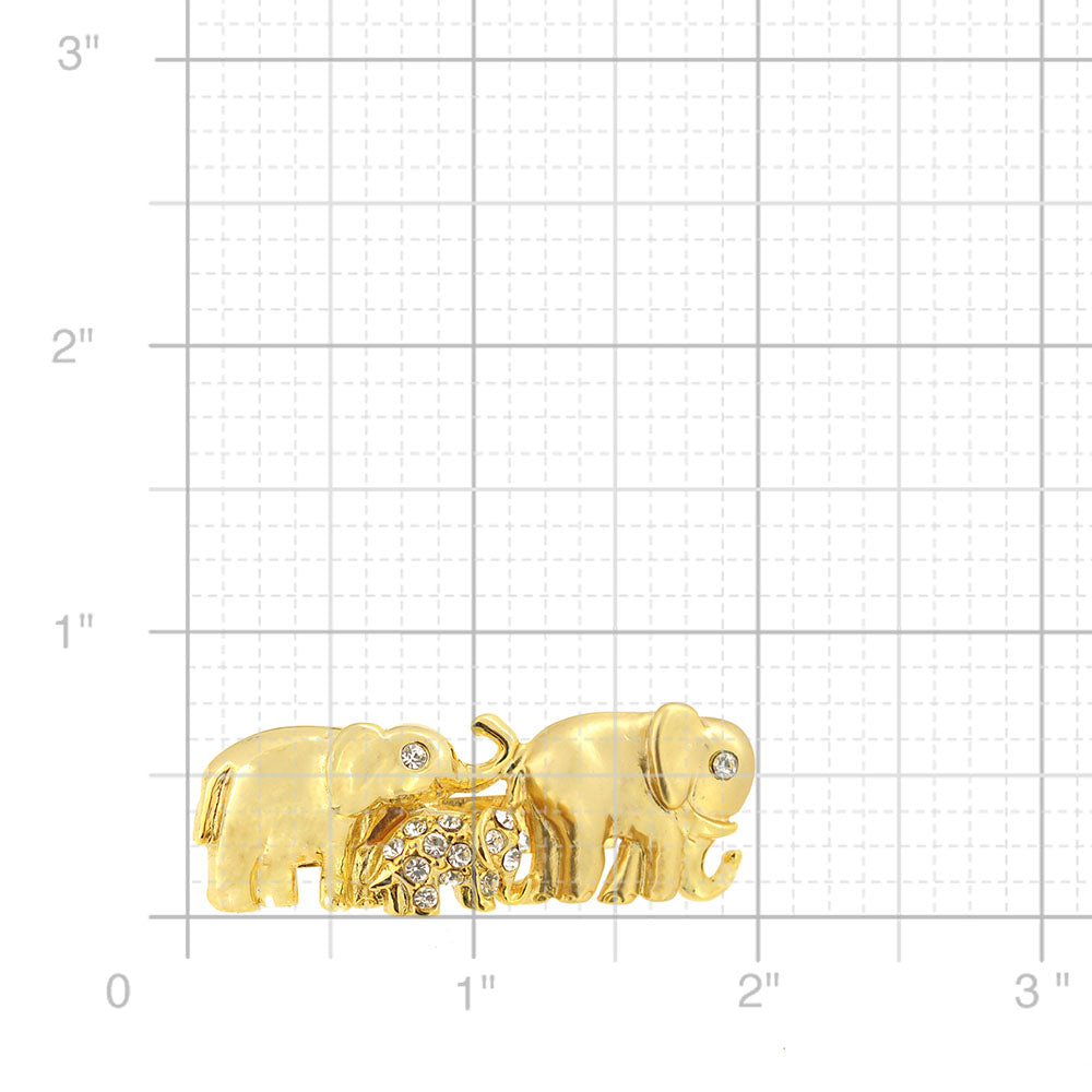 Gold Matte Elephant Family Brooch Pin