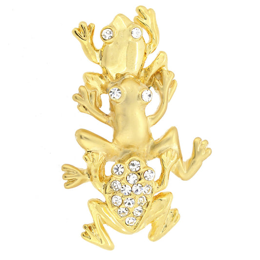 Gold Matte Frog Triplet Brooch Pin