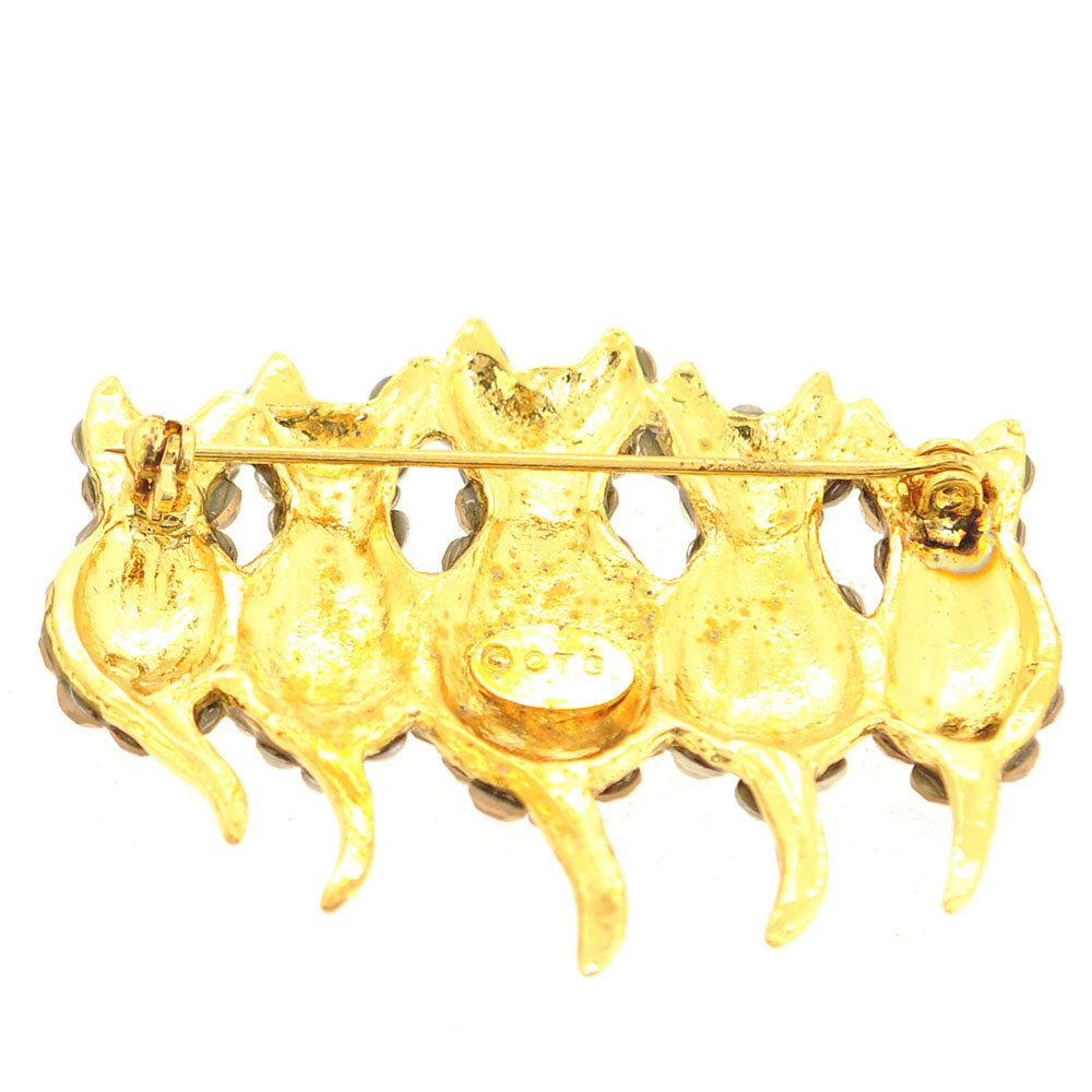 Golden Row of Kitties Brooch Pin